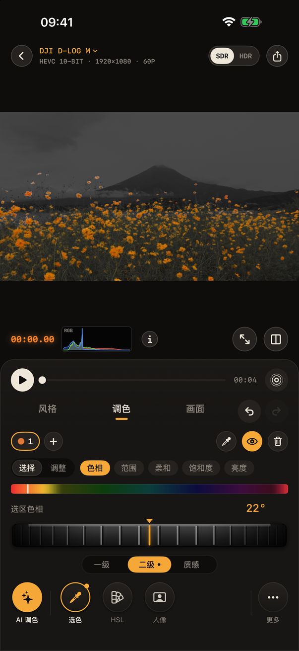 选色：只有橙色的花保留颜色